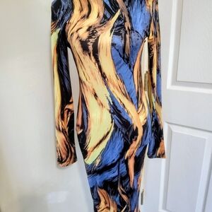 Abstract Print Long Sleeve Dress